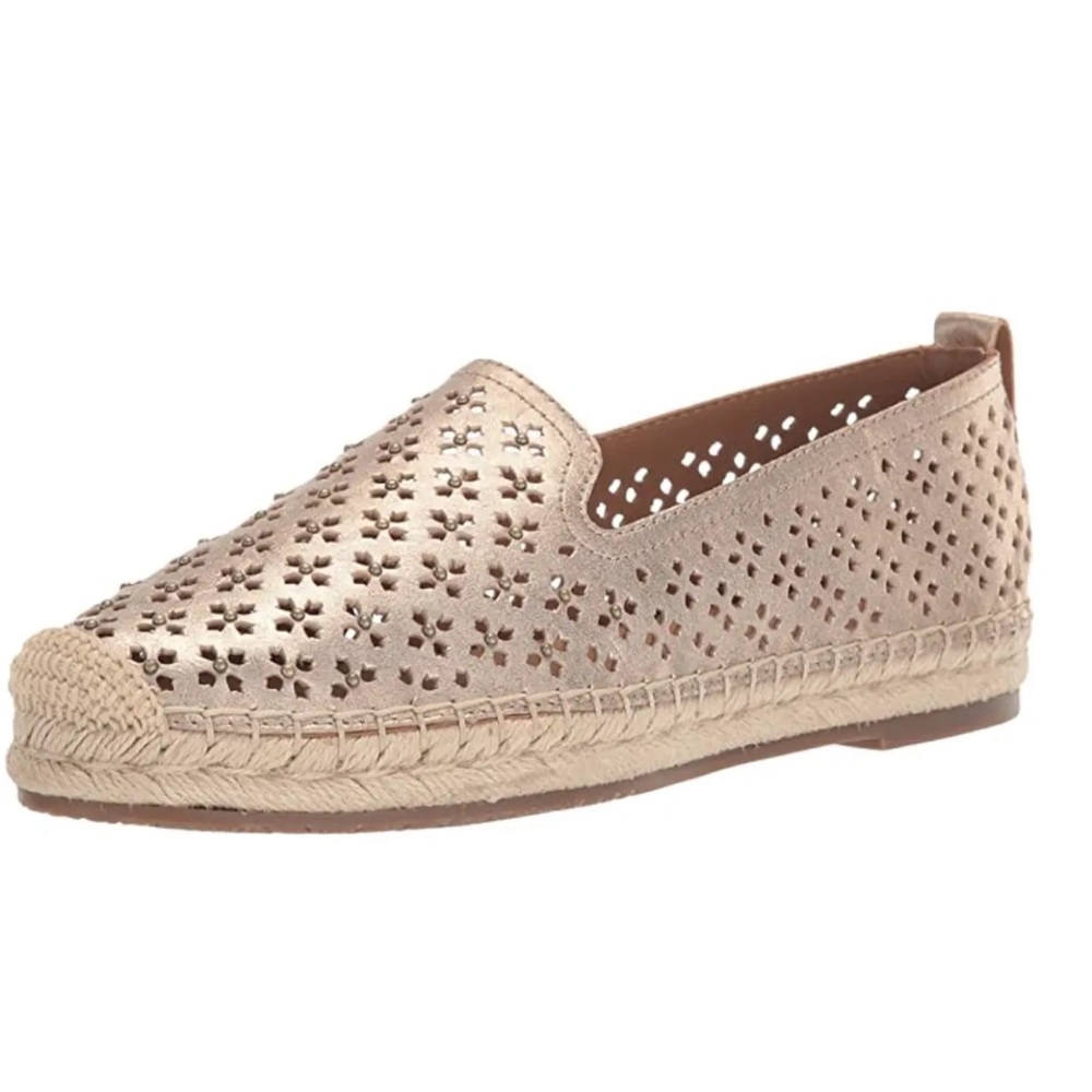Patricia Nash Gold Leather Perforated Espadrilles size 10.